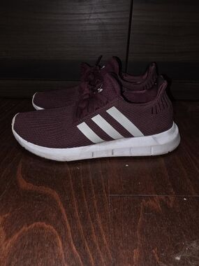 Adidas Maroon Knit Sneakers with White Stripes